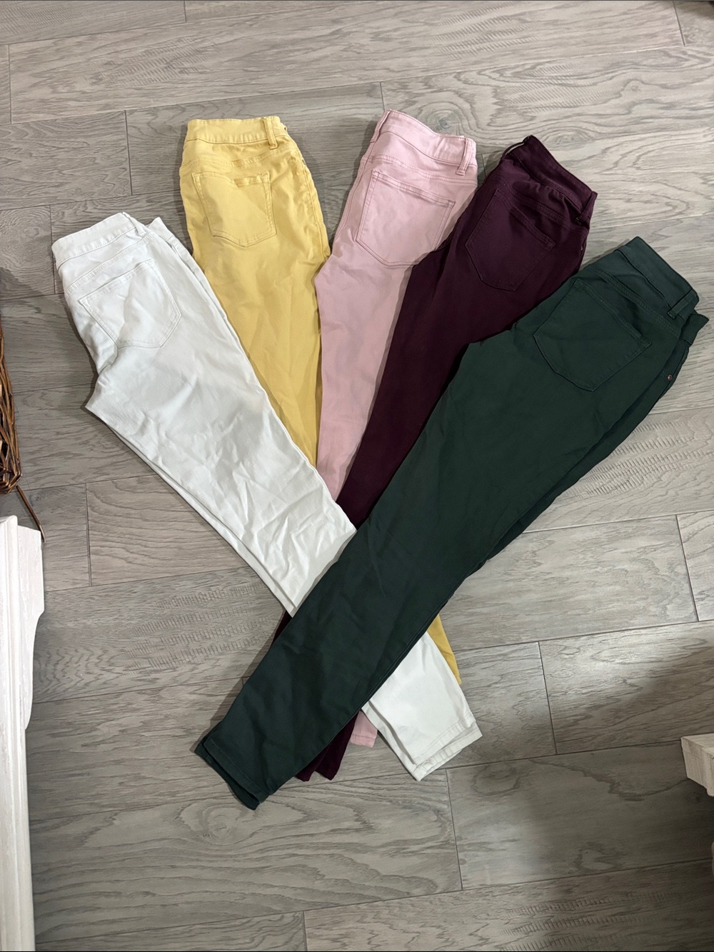 Five-Pack Colored Skinny Jeans - White, Yellow, Pink, Burgundy, Forest Green